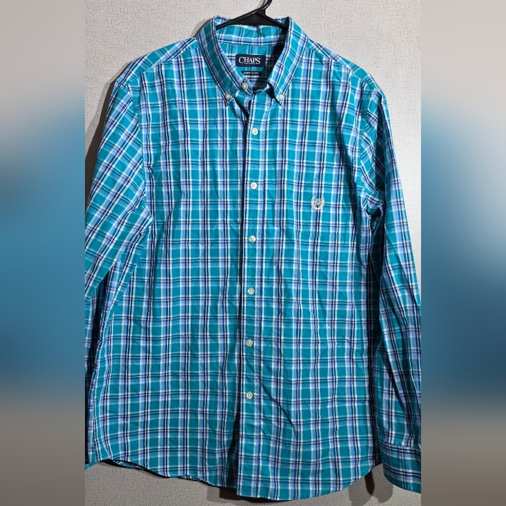 Chaps Teal and White Plaid Men's Shirt